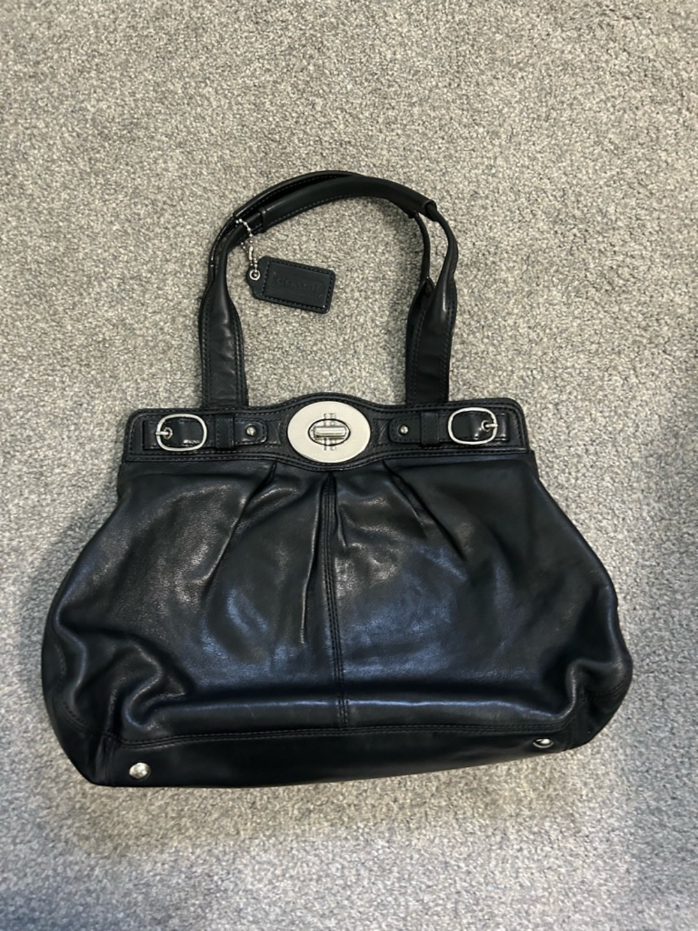 Coach Black Leather Shoulder Bag with Silver Turnlock